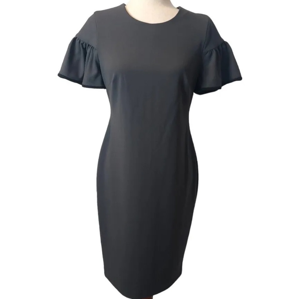 BNWT,Calvin Klein Knee Length Flutter Flounce Sleeve Grey Dress,size 8